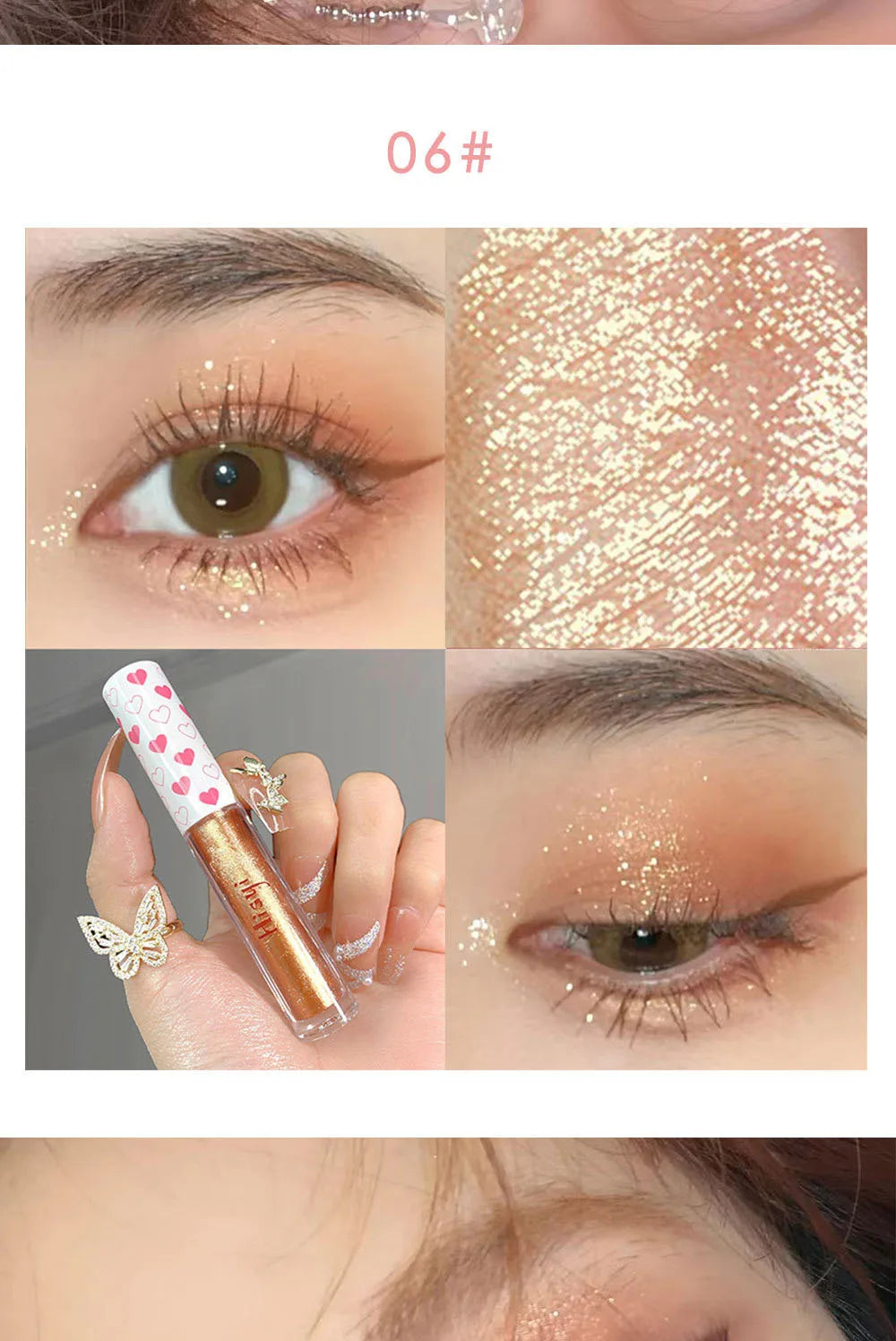 6 Colors Glitter Liquid Eyeshadow Waterproof Pearlescent Shiny Eye Shadow Highlighter Sequins Lying Silkworm Makeup Beauty Tool