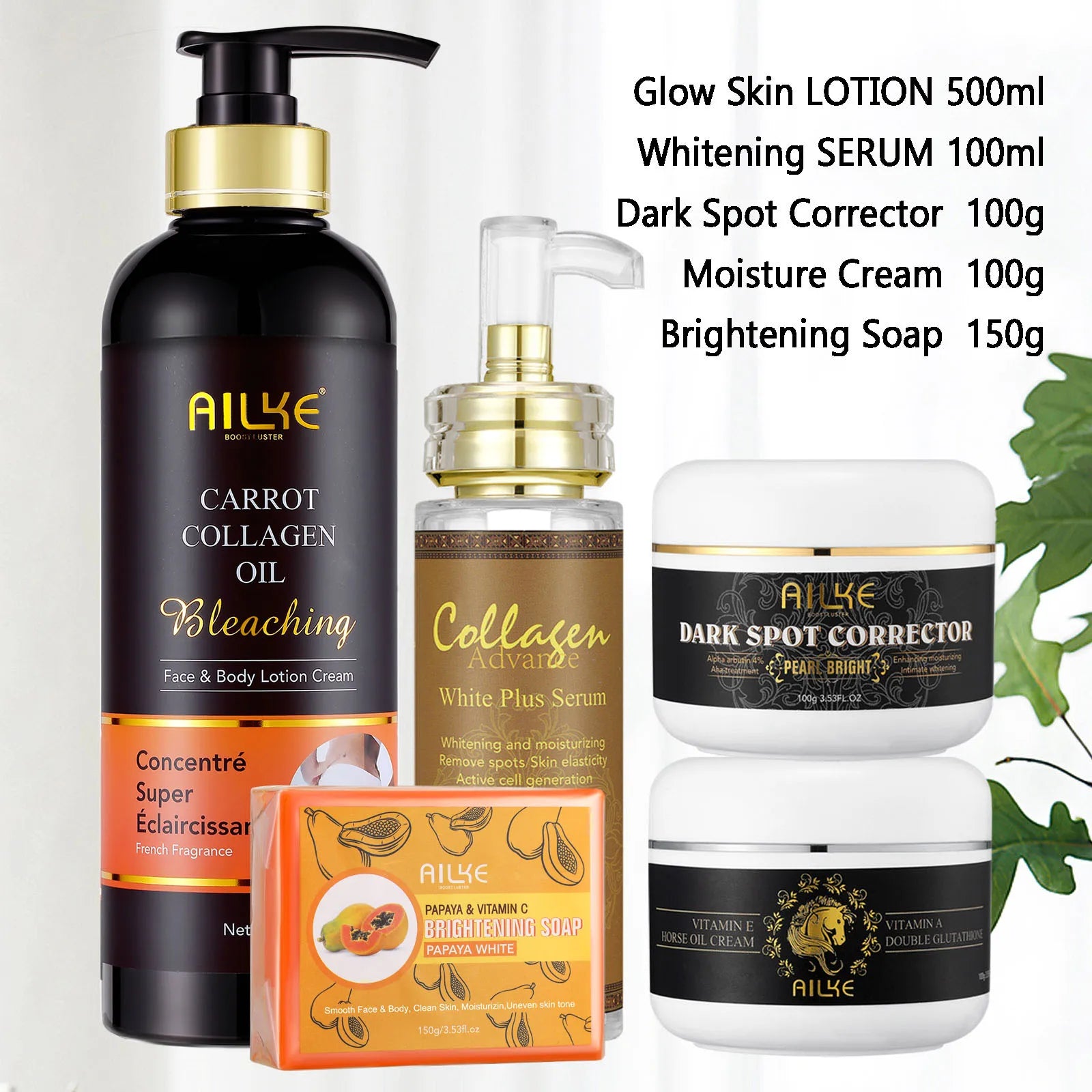 AILKE Collagen Whitening Kit, Moisturizer, Hydration, Dark Spot Removal Cream, Brightening Body Lotion, armpit Whitening Cream