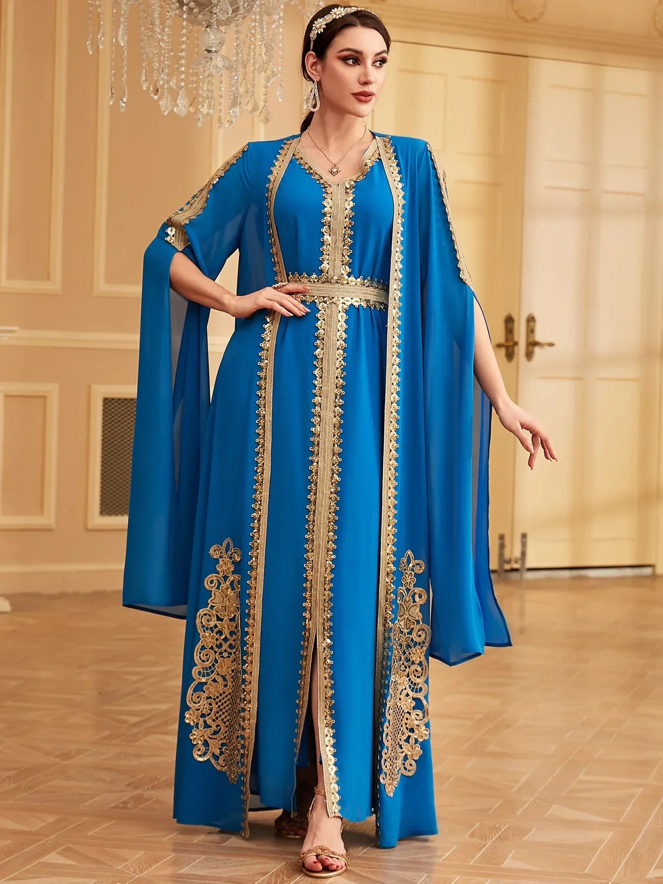 Dubai Embroidery Open Kimono Abaya Vest Dress Set Muslim Women Party Dresses Kaftan Islam Clothing Evening Arab Djellaba Caftan