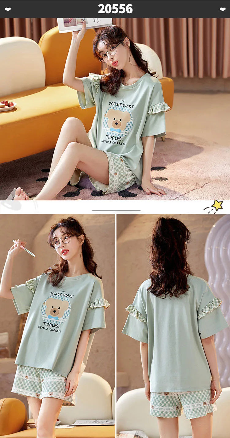 Spring Summer Pure Cotton Womens Pajama Sets Sexy Black Nightwear Casual Pyjama Long Pants Sleepwear Suits Homewear Fashion
