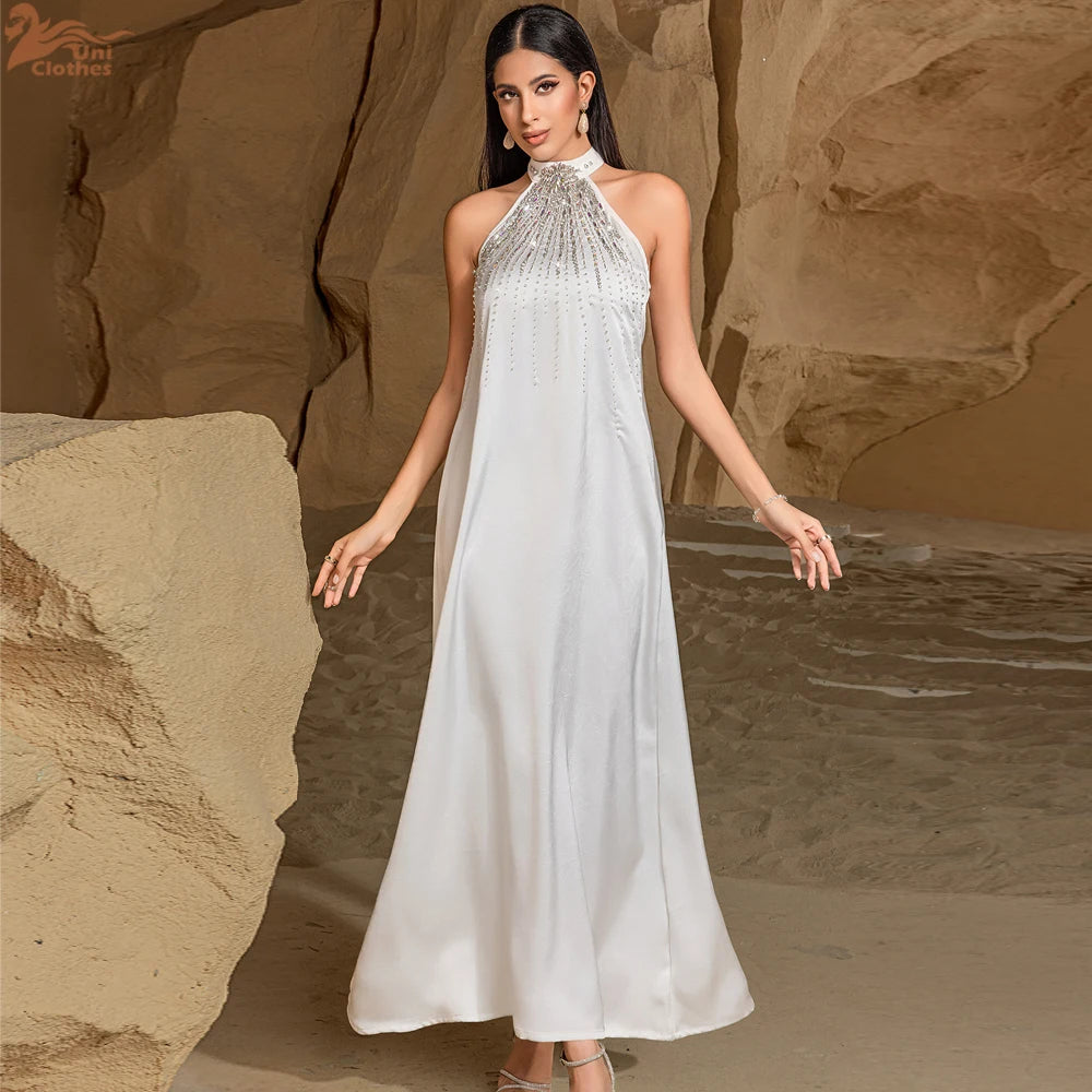 Ramadan White Dubai Satin Evening 2 Piece Set Abaya Muslim Prayer Clothes African Dresses For Women Robe Femme Musulmane Kaftan
