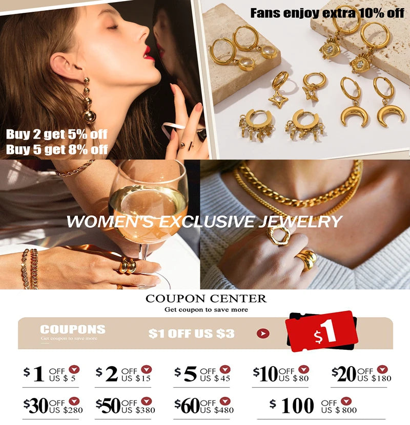EILIECK 316L Stainless Steel Gold Color Heart Star Flower Necklace Earrings Set For Women Trendy Waterproof Jewelry Holiday Gift