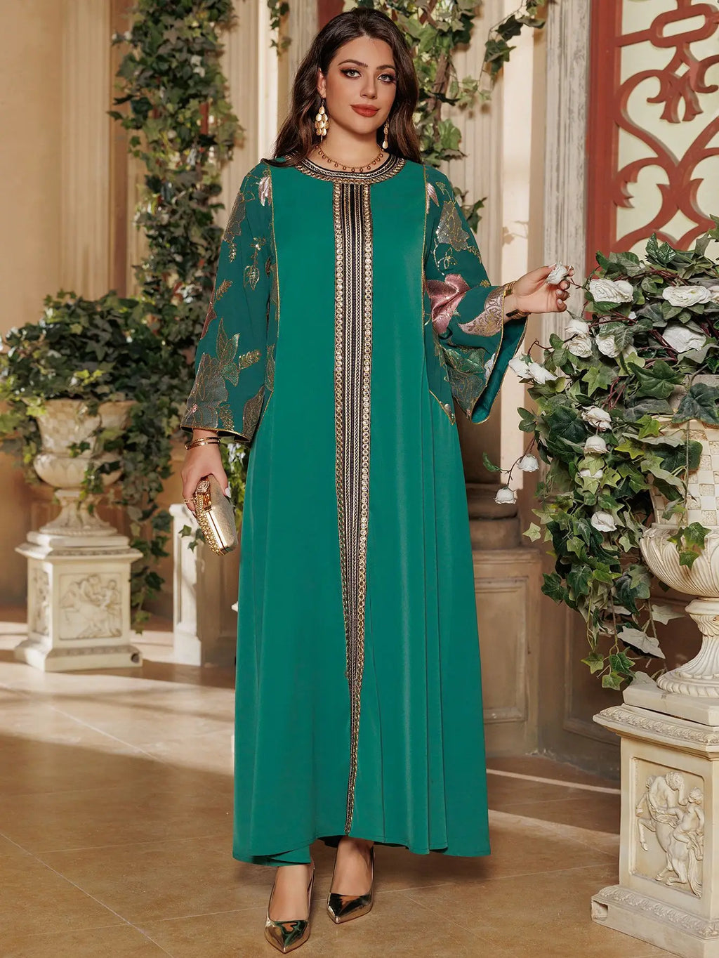 Muslim Women Sequin Embroidery Maxi Dress Dubai Abaya Turkey Kaftan Eid Djellaba Islam Jalabiya Robe Caftan Marocain Femme 2025