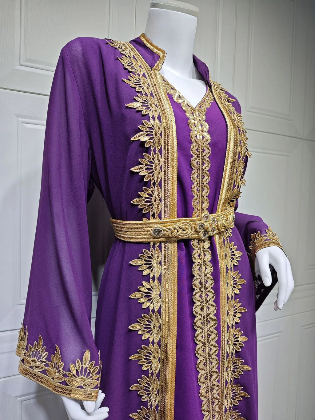 Dress Suit Women Eid Muslim Abaya Party Dresses 2 Piece Sets Embroidery Sashes Ramadan Dubai Kaftan Vestidos Jalabiya Long Robe