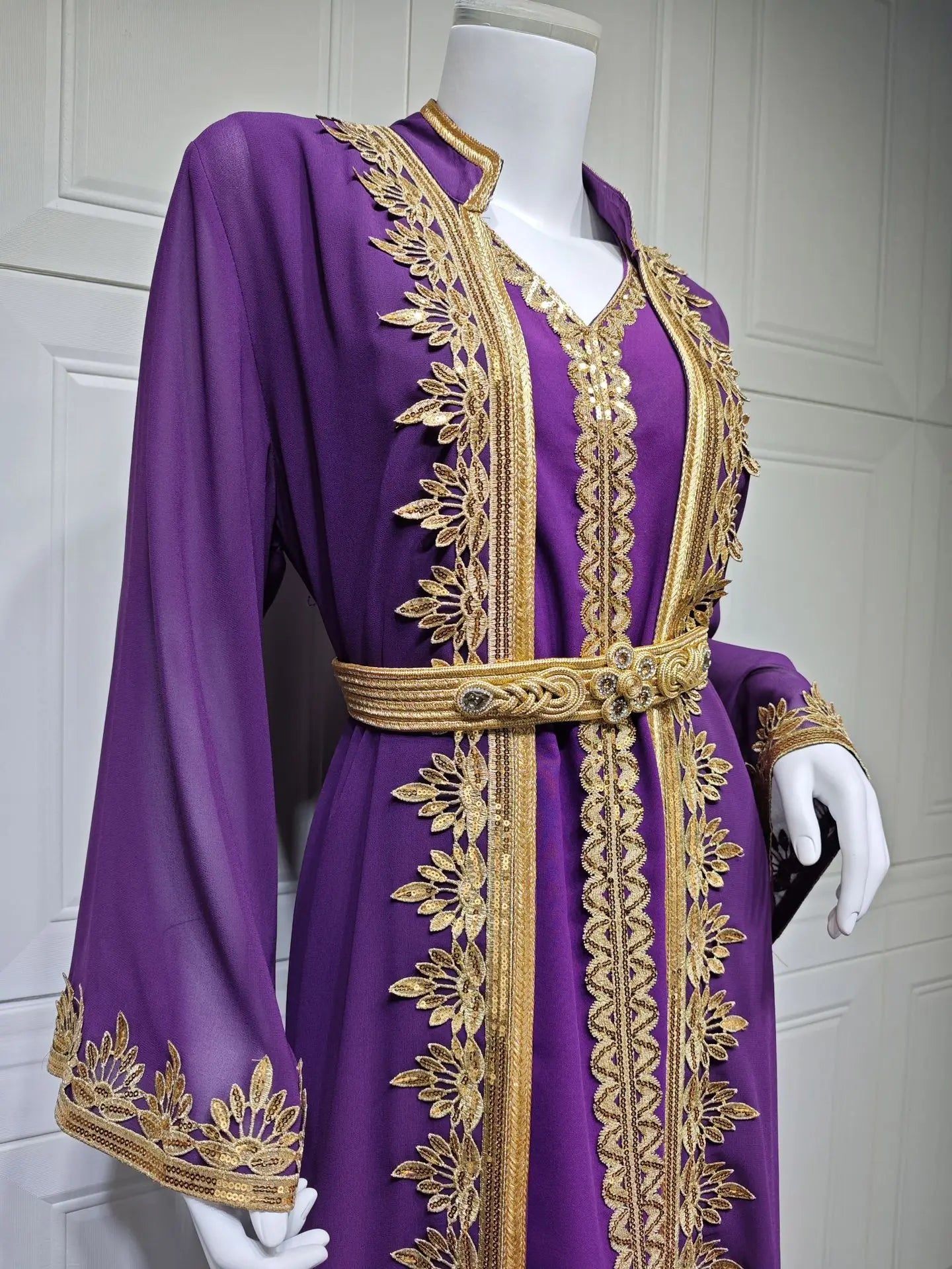 Dress Suit Women Eid Muslim Abaya Party Dresses 2 Piece Sets Embroidery Sashes Ramadan Dubai Kaftan Vestidos Jalabiya Long Robe