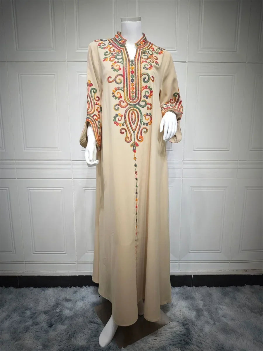 Ramadan Muslim Women's Embroidered Loose abaya Dresses For Women Gala Morocco Dubai Elegant Casual Kaftan