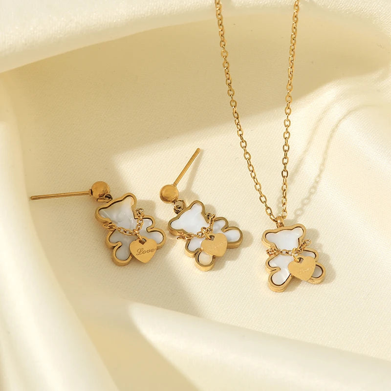 EILIECK 316L Stainless Steel Gold Color Heart Star Flower Necklace Earrings Set For Women Trendy Waterproof Jewelry Holiday Gift