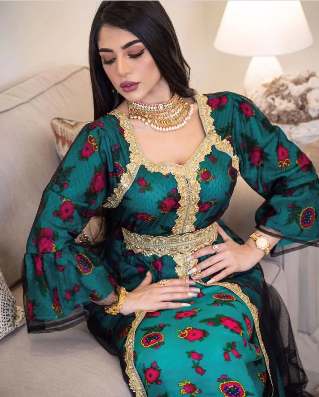 Luxury Middle East Abayas for Women Dubai Dress Lace Applique Mesh Printing Long Sleeves Elegant Evening Party Muslim Clothes