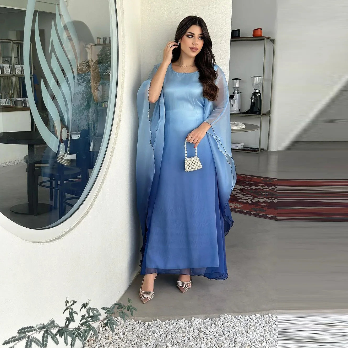 Eid Arab Satin Muslim Party Dress for Women Bat Sleeve Abaya Jalabiya Long Dresses Morocco Kaftan Vestidos Ramadan Gown Robe