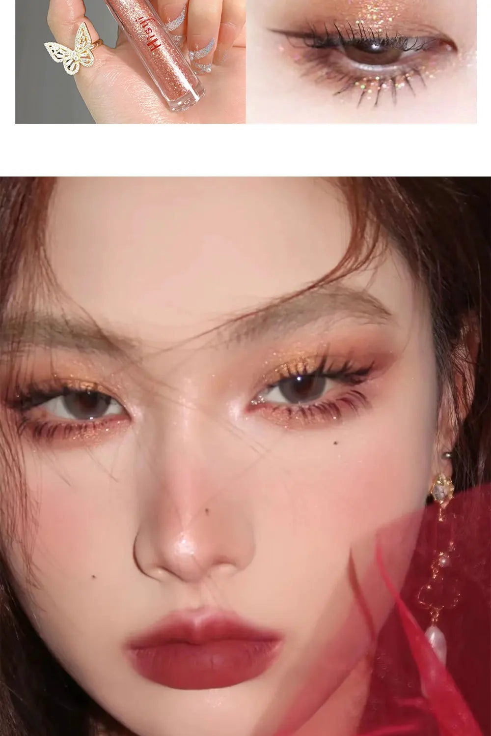 6 Colors Glitter Liquid Eyeshadow Waterproof Pearlescent Shiny Eye Shadow Highlighter Sequins Lying Silkworm Makeup Beauty Tool