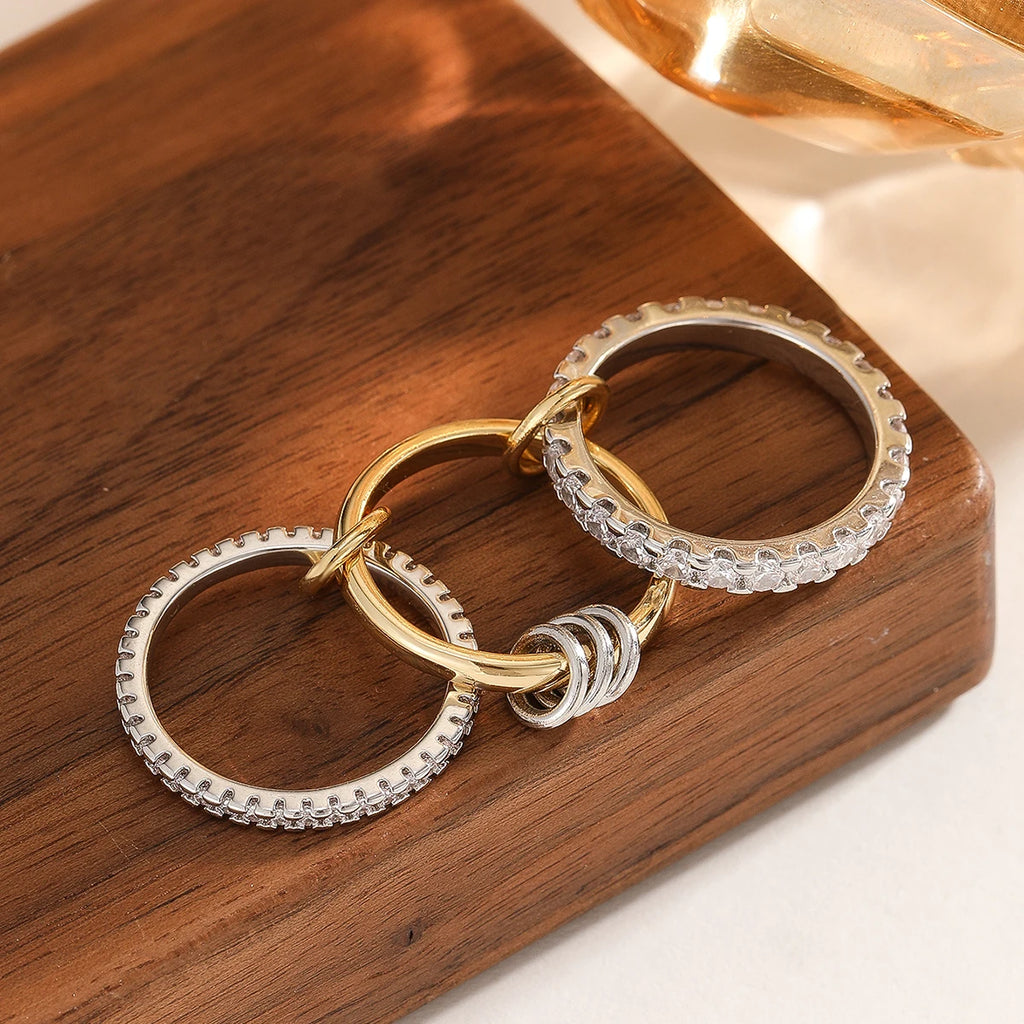 A Niche Two-Color Four-Ring Copper Jewelry Ring, Hypoallergenic, Ins Style, Stacking Artifact, Suitable For Young Women