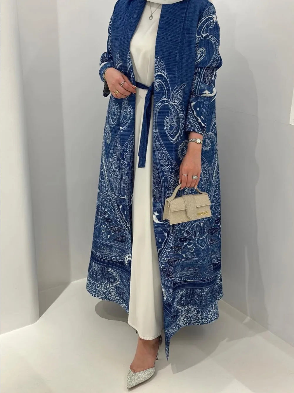 Eid Muslim Dress for Women Abaya Ramadan Print Pleated Cardigan Jalabiya Party Long Robe Morocco Dubai Kaftan Vestidos Largos