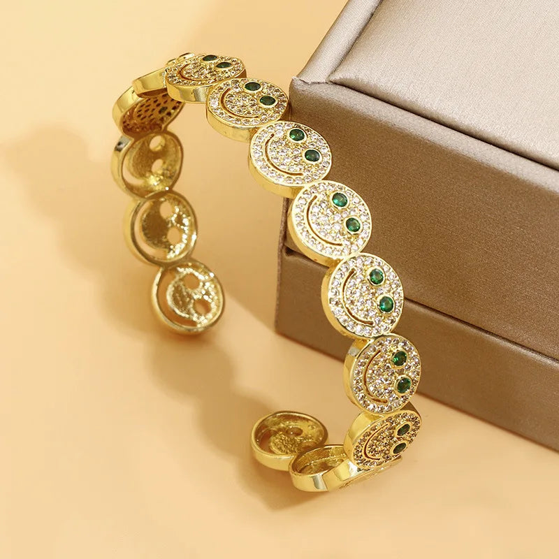 ZAKOL Luxury Shiny Micro-set Cubic Zirconia Round Face C-shaped Open Bracelet for Women Men Gifts Jewelry Accessories