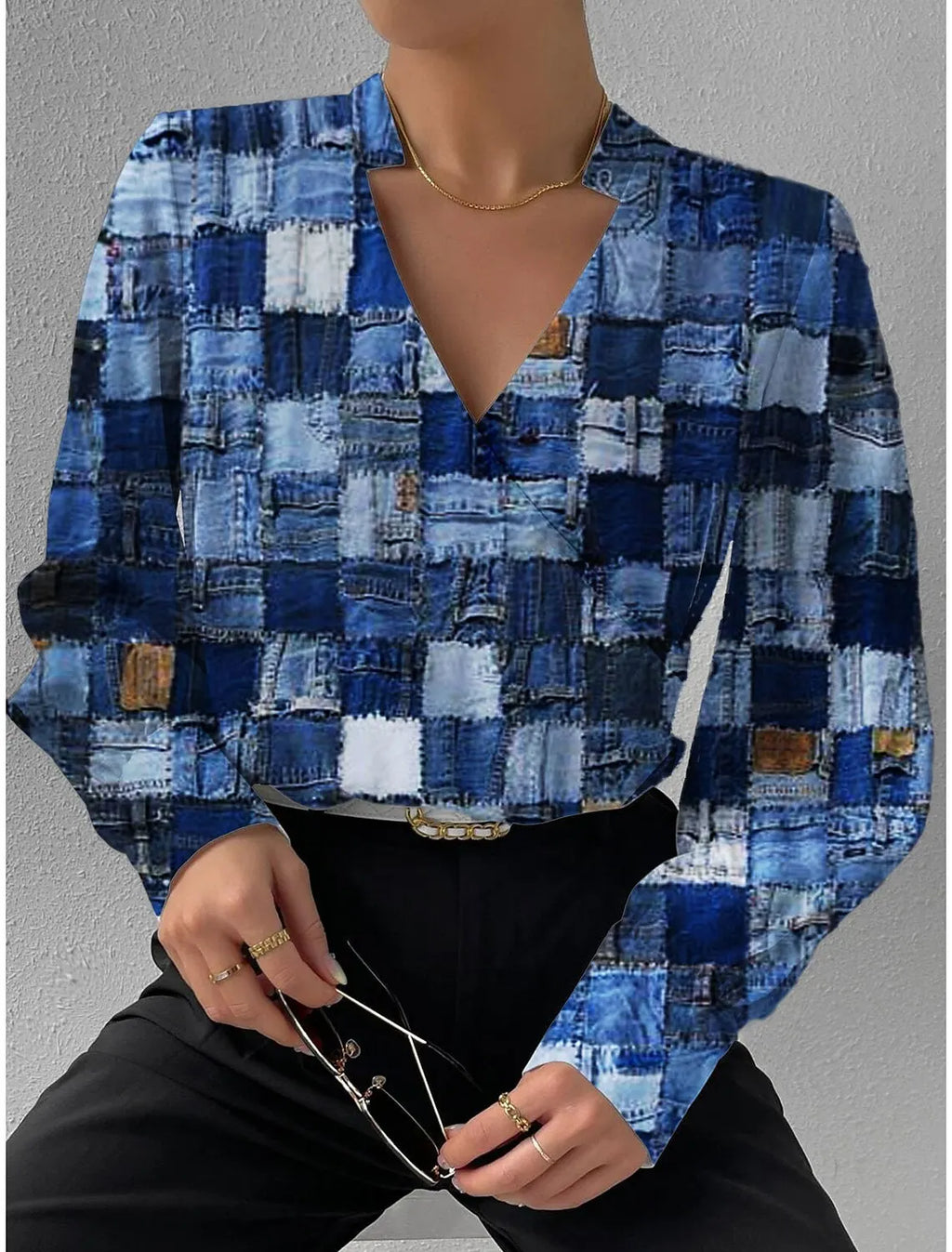 Women's blouse with loose floral print elegant shirt fashion lady of the office collar with V collar long sleeves autumn