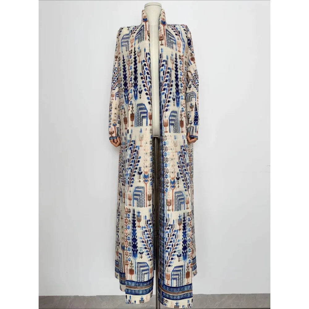 Eid Muslim Dress for Women Abaya Ramadan Print Pleated Cardigan Jalabiya Party Long Robe Morocco Dubai Kaftan Vestidos Largos