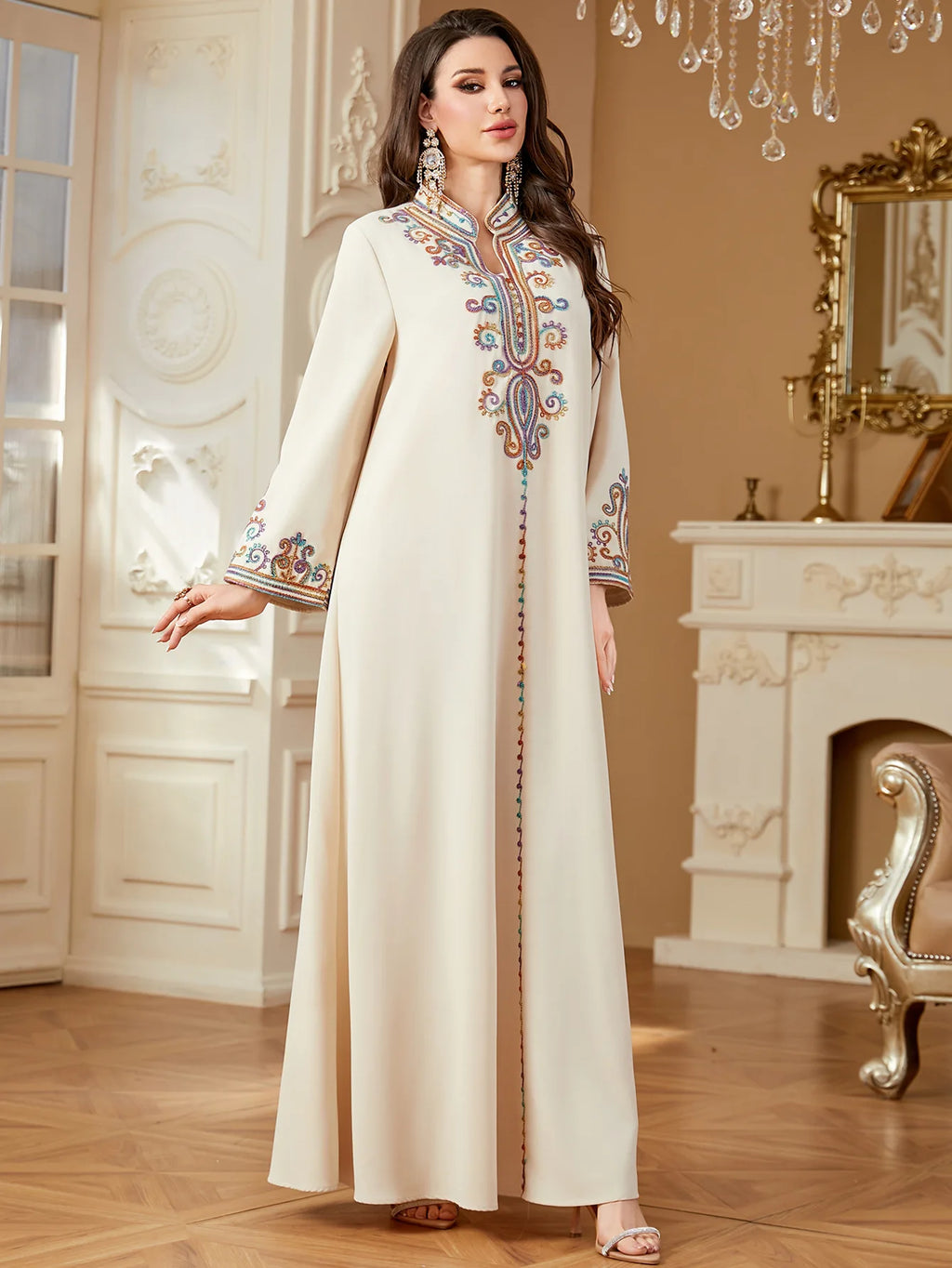 Eid Embroidery Women Dress Abaya Women Jalabiya Elegant Muslim Dubai Vestidos Largo Ramadan Morocco Prayer Caftan Robe Abayas