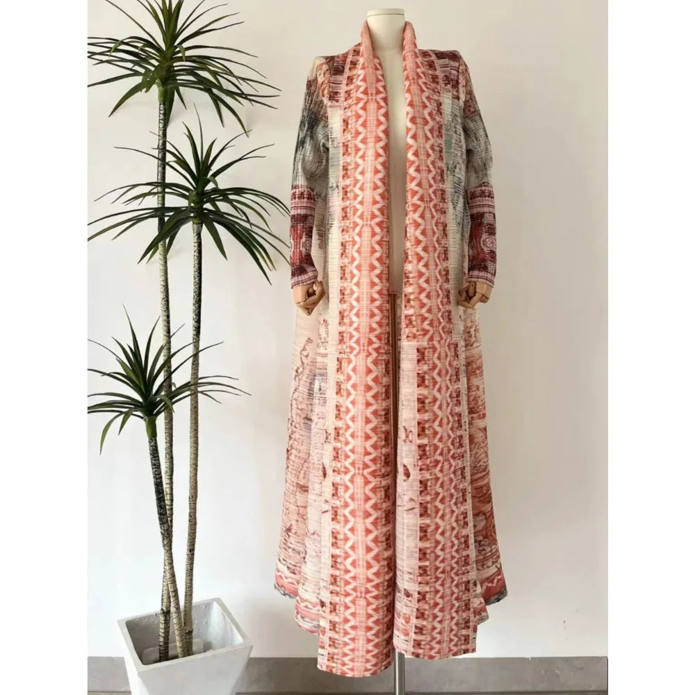 Eid Muslim Dress for Women Abaya Ramadan Print Pleated Cardigan Jalabiya Party Long Robe Morocco Dubai Kaftan Vestidos Largos