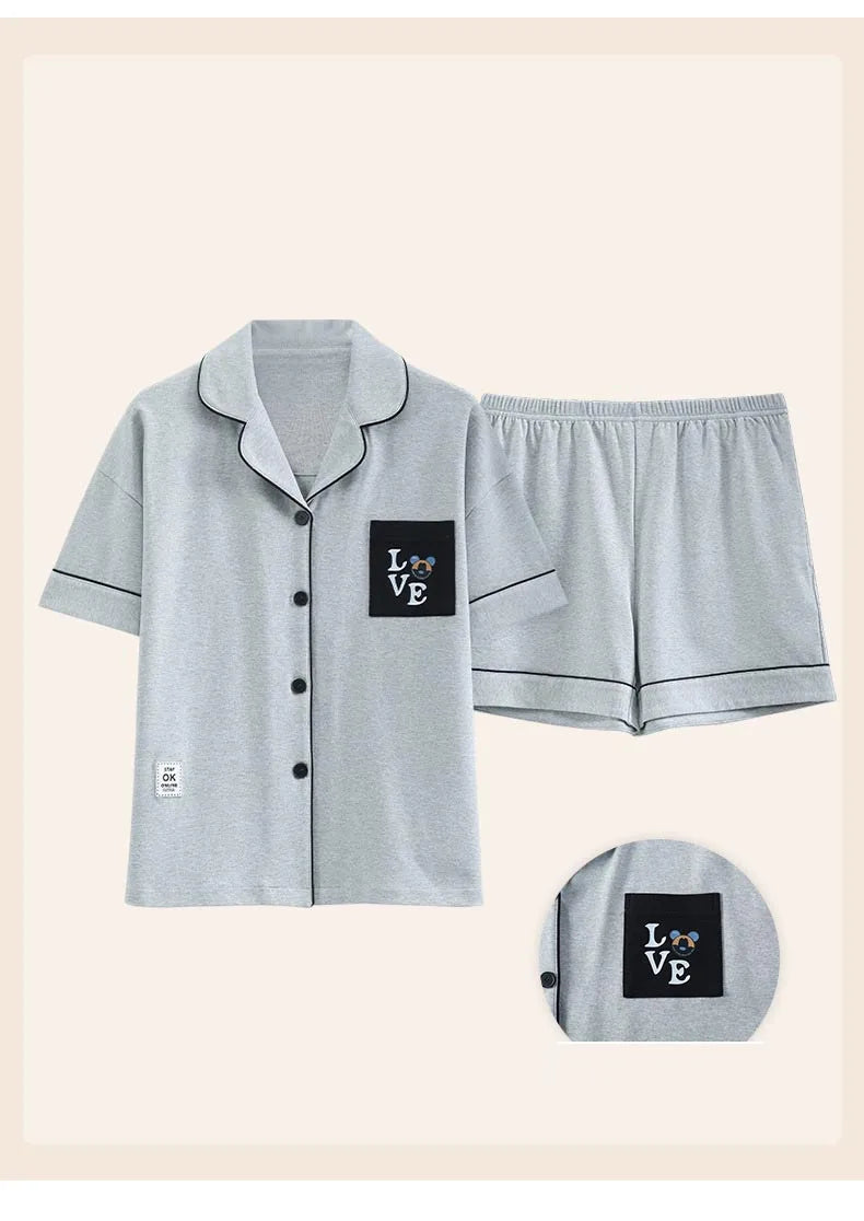 Dropshipping Female Pijamas Cartoon Summer Short Women Pajamas Sleeve Shorts Nightwear Sweet Sleepwear Pyjamas Woman Home Suit