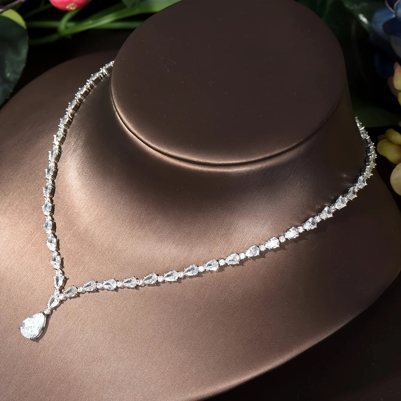 Simple CZ Ladies Jewelry Sets Water Drop Cubic Zirconia Crystal Tassel Earrings and Necklace Set for Women Gifts S-341