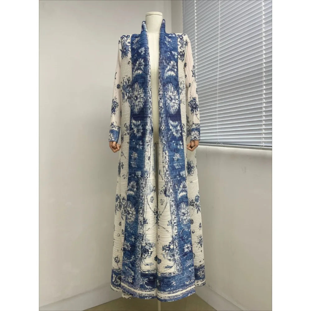 Eid Muslim Dress for Women Abaya Ramadan Print Pleated Cardigan Jalabiya Party Long Robe Morocco Dubai Kaftan Vestidos Largos