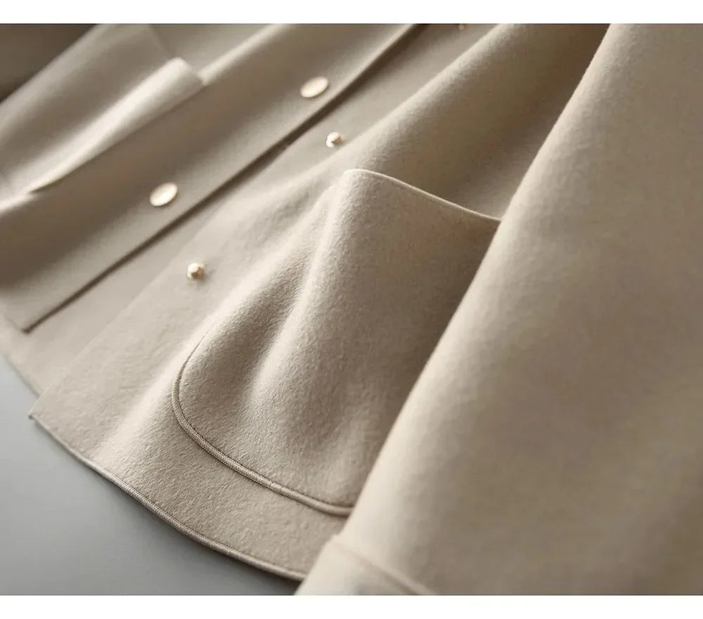 Double-Sided Woolen Short Coat Women's Suiting Jacket Autumn Winter New Style Turn-down Collar New Top Polyester Fiber