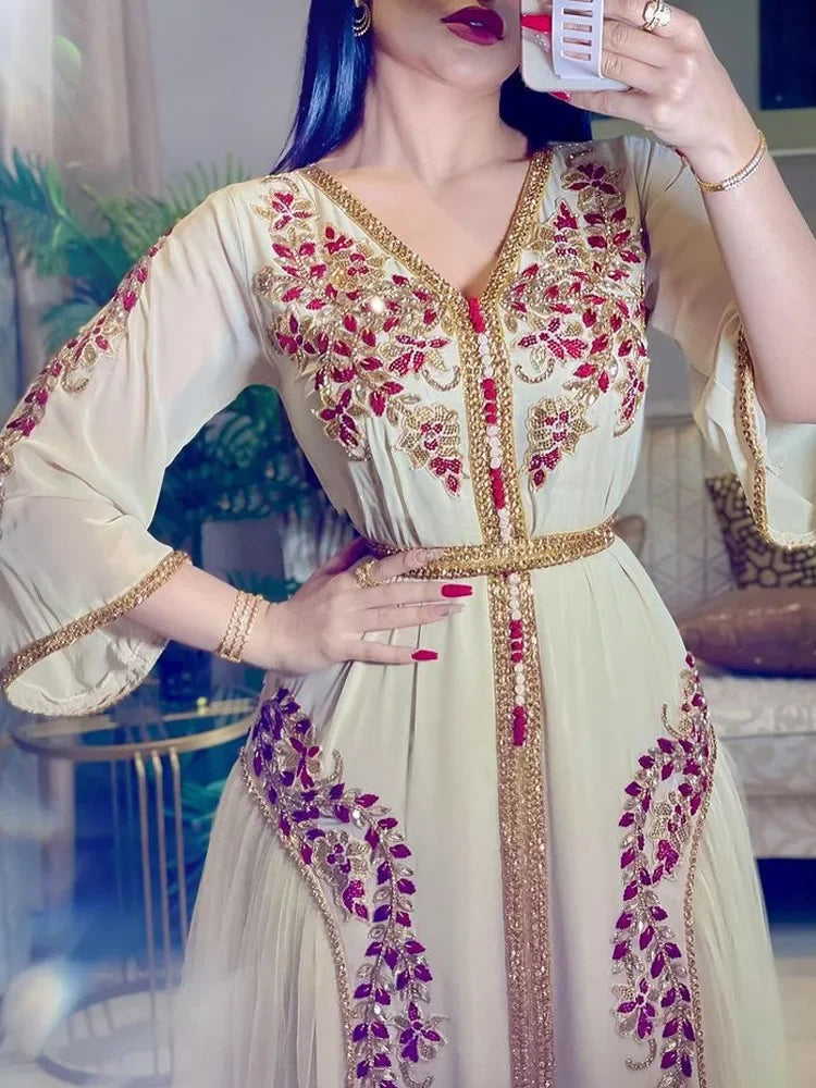 Customized Luxury Eid Muslim Dress for Women Ramadan Arabic Abaya Islamic Evening Party Jalabiya Marocain Clothes Turkish Morocc