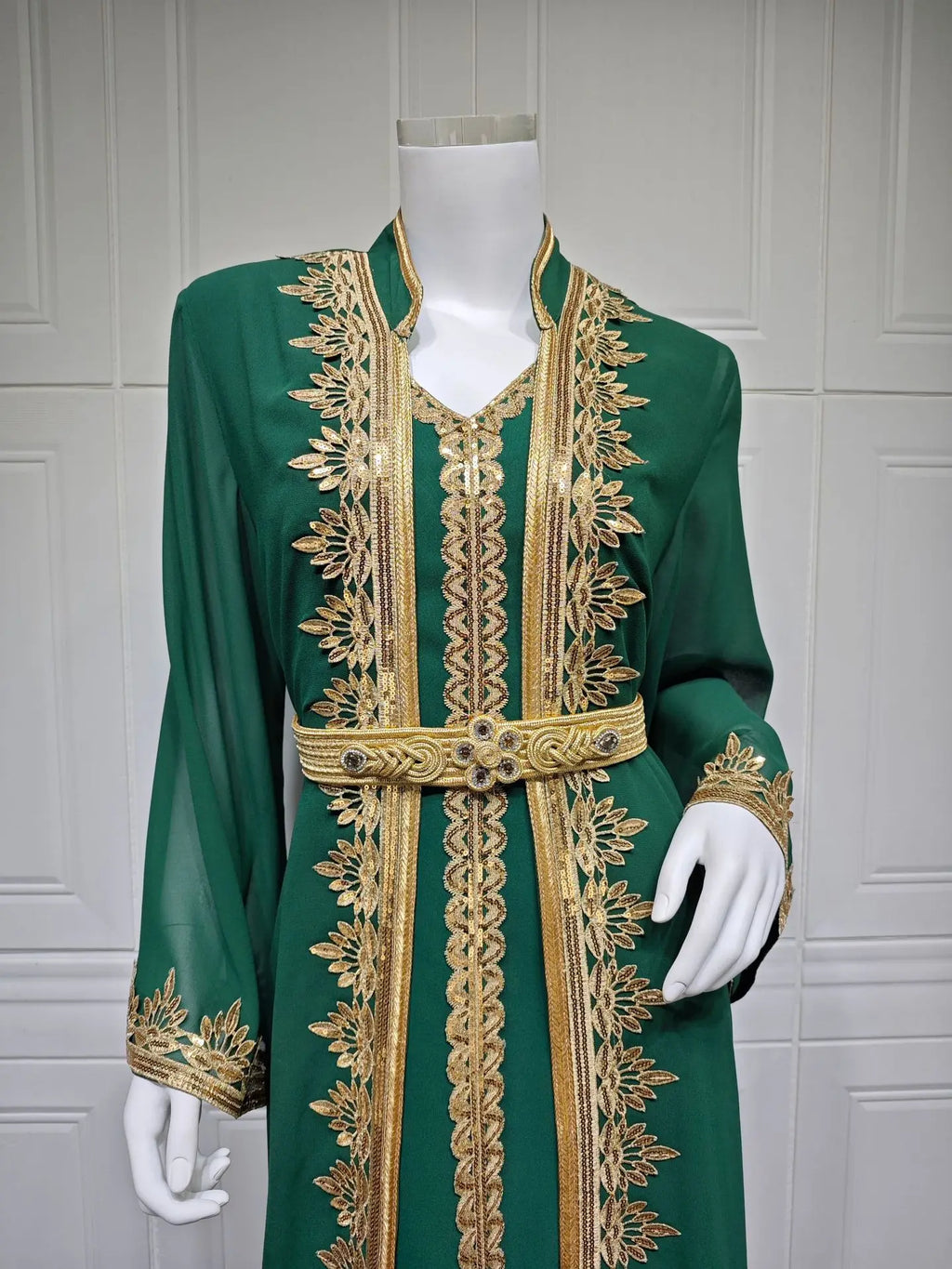 Dress Suit Women Eid Muslim Abaya Party Dresses 2 Piece Sets Embroidery Sashes Ramadan Dubai Kaftan Vestidos Jalabiya Long Robe