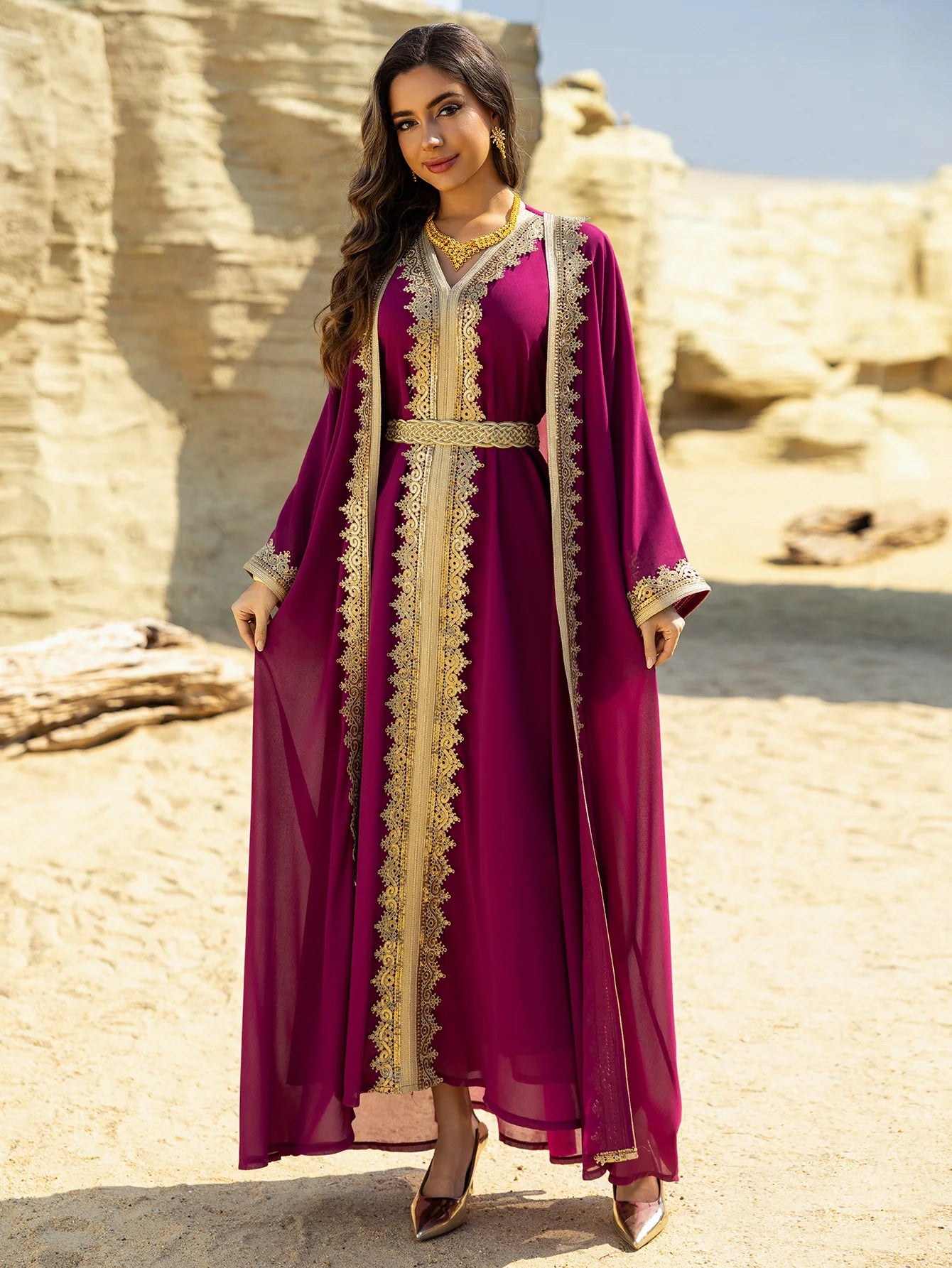 2PCS Muslim Women Dress Dubai Abaya Kaftan Turkey Embroidery Jalabiya African Party Gown Arab Robe Islam Clothing Kebaya Caftan
