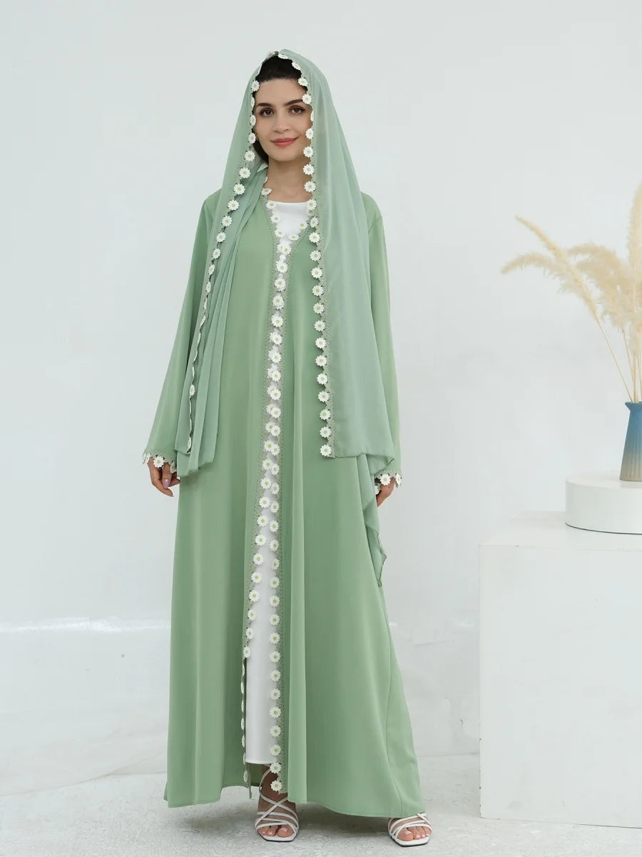 Muslim Women Türkiye Dubai Abaya Luxury embroidery Flower Kimono Cardigan Long Dress Modest Kaftan Robe Femme Islam Clothing