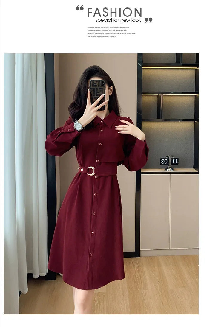 VigoAnne 2025 Woman Solid Long Sleeve Dress Spring Autumn Single Breasted Korean Casual Dresses Lady Evening Party Tight Dress