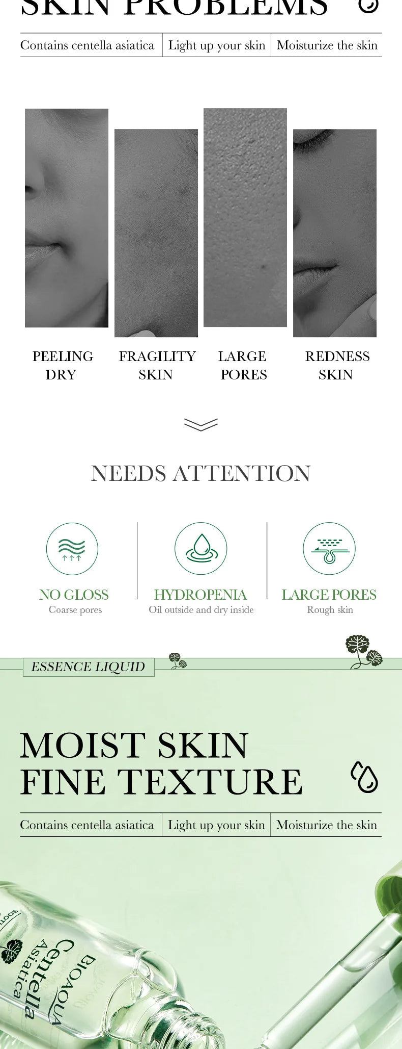 BIOAQUA Centella Face Serum Skincare Face Essence Moisturizing Hydrating Firming Repairing Facial Liquid Serum Skin Care
