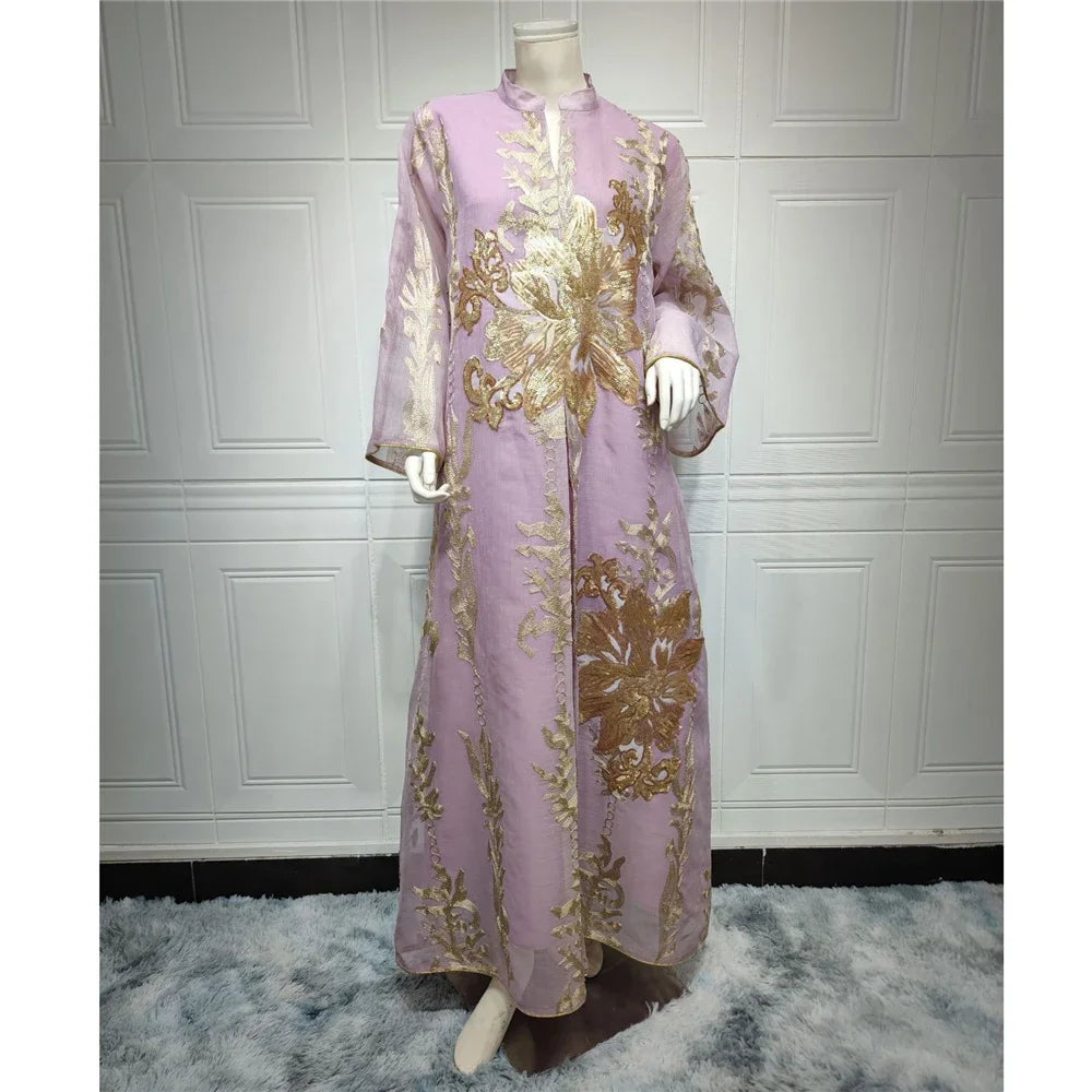 Muslim Abaya Dress Dubai Ramadan Sequins Floral Embroidered Moroccan Caftan Women Evening Gown Eid Djellaba Jalabiya Vestidos