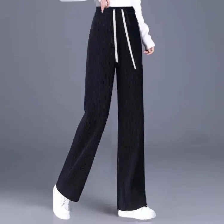 Lamb Velvet Thiened Fce Women's Autumn Winter Casual Pants High Waist Straight Leg Corduroy Trousers Trendy Outerwear