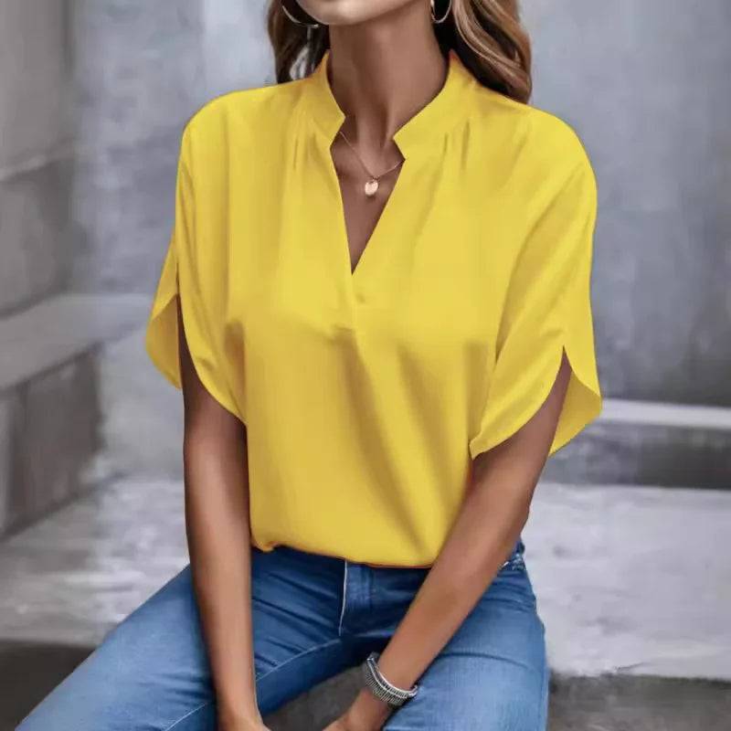 Mujer Camisa Blusa Oficina Trabajo Negocio Ropa de calle Casual Manga Larga Escote en Pico Negro Primavera Otoño