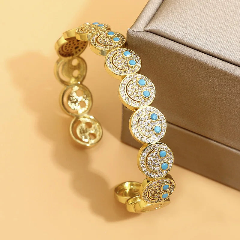 ZAKOL Luxury Shiny Micro-set Cubic Zirconia Round Face C-shaped Open Bracelet for Women Men Gifts Jewelry Accessories