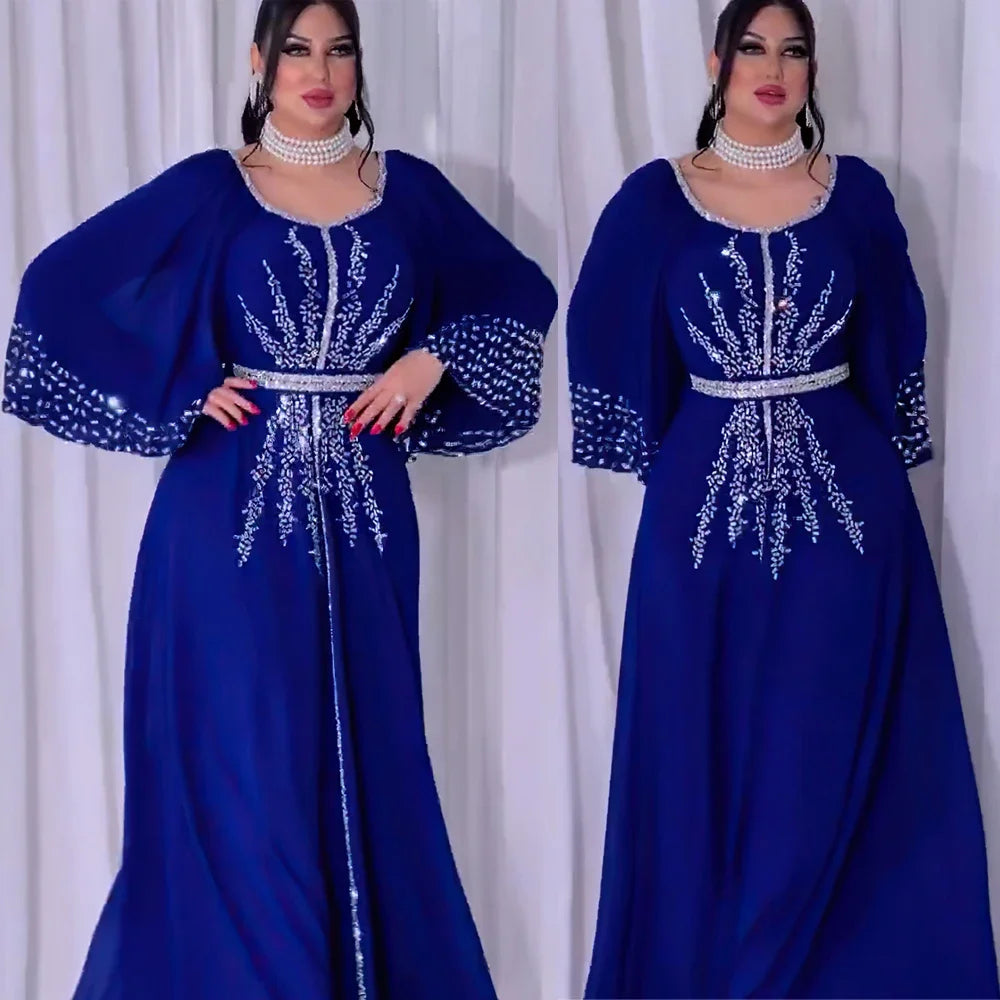 New 2025 Chiffon Diamonds Abayas for Women Luxury Dubai Abaya Turkey Kaftan Muslim Dress Djellaba Jalabiya Caftan Marocain Femme