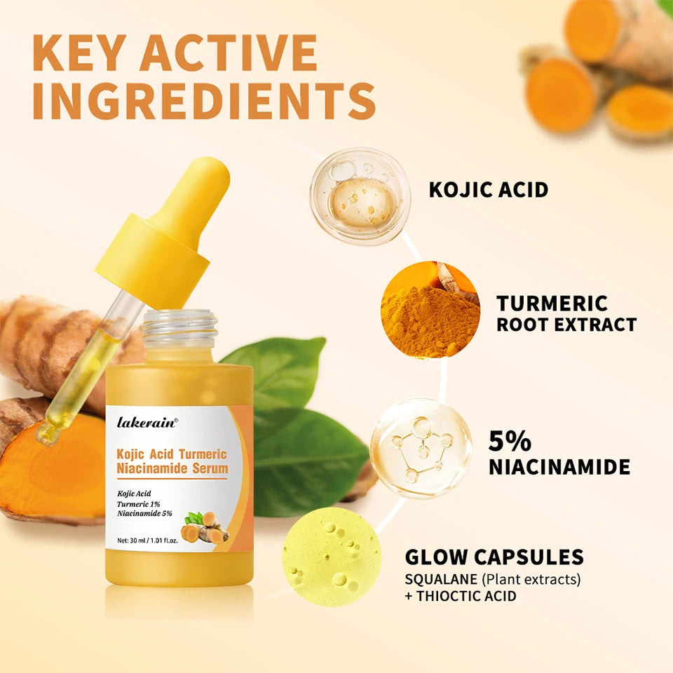 Kojic Acid Turmeric Serum Niacinamide Glow Capsules Brightening Hydration Balancing Skin Barrier Soothing Troubled Facial Care