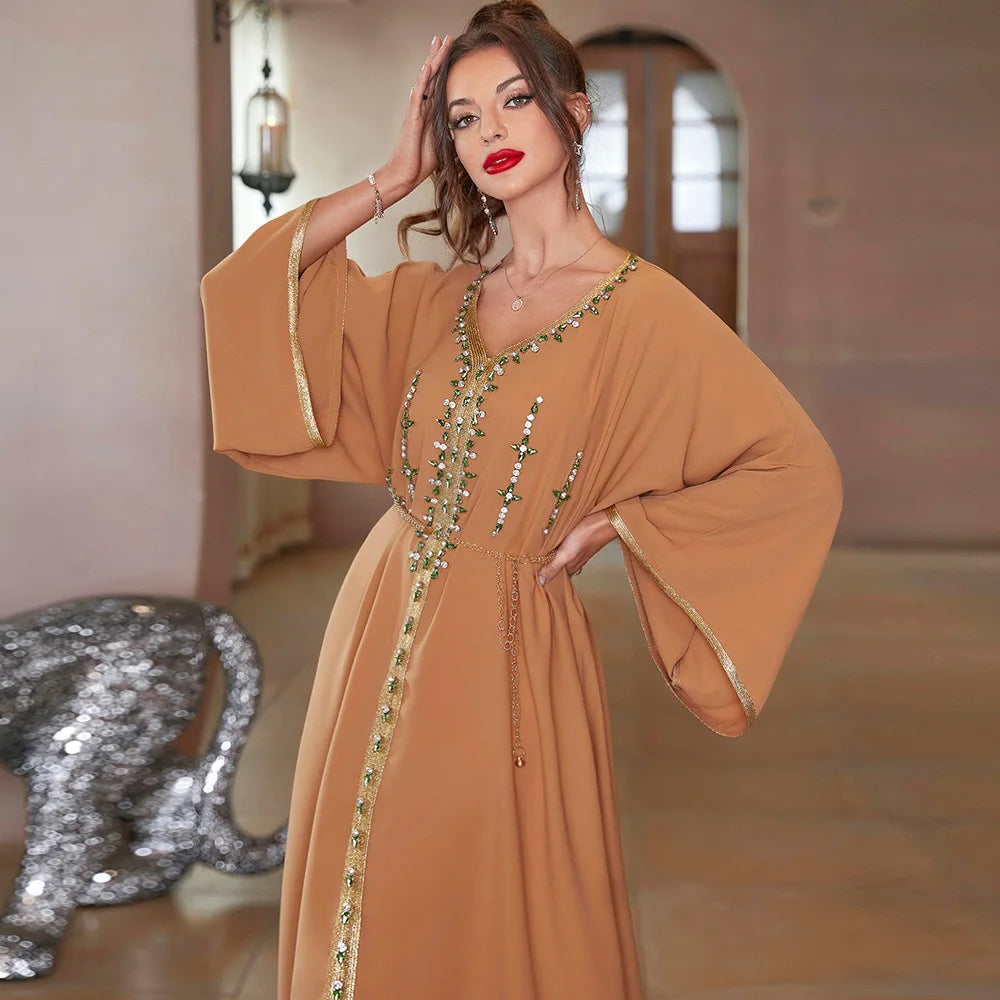 Luxury Diamond Party Dress for Women Robe Muslim Evening Abaya Arab Oman Dubai Moroccan Pakistan Jalabiya Caftan Ramadan Vestido