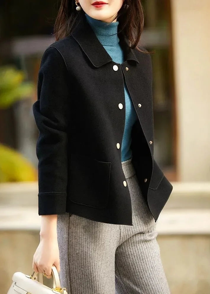 Double-Sided Woolen Short Coat Women's Suiting Jacket Autumn Winter New Style Turn-down Collar New Top Polyester Fiber