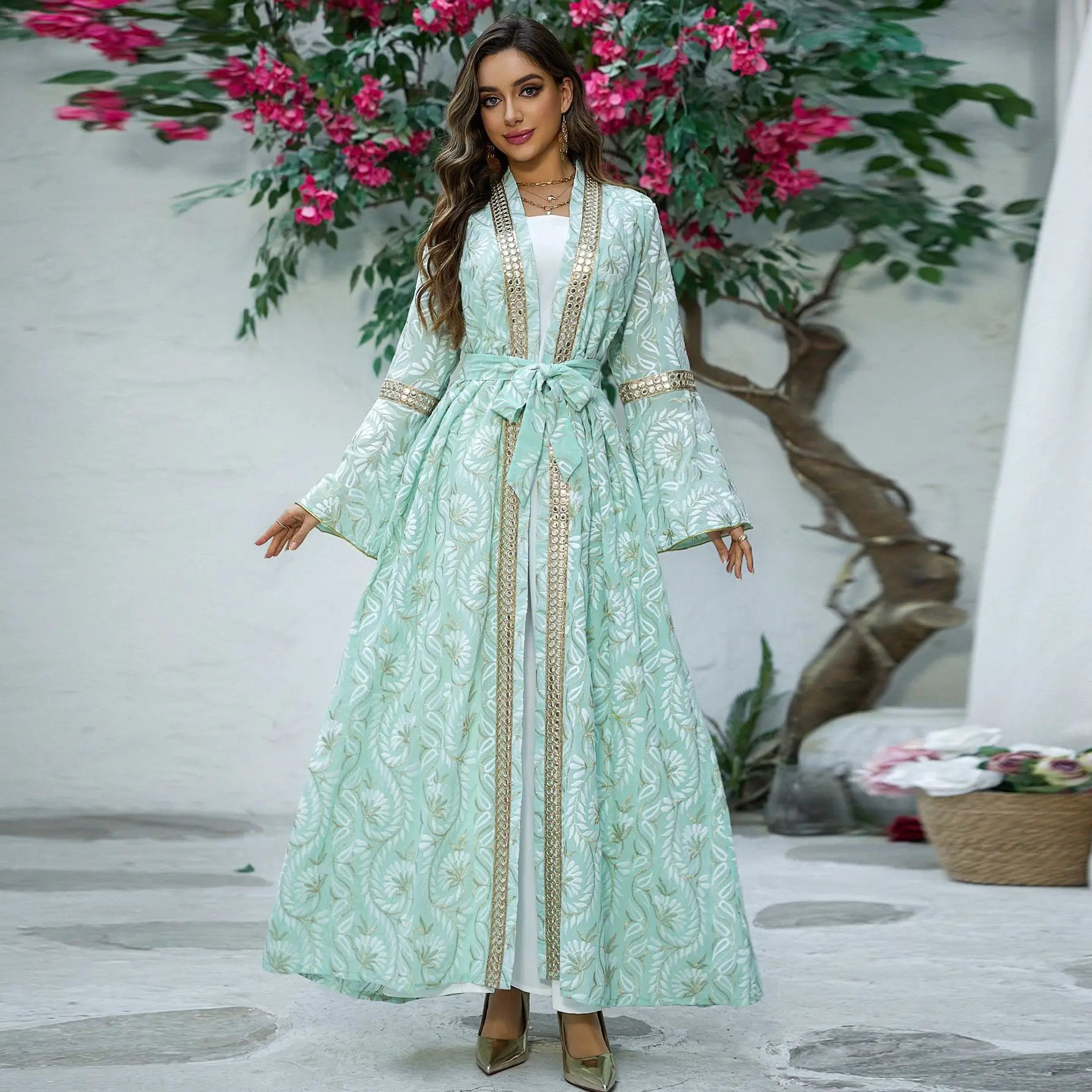 2PCS Muslim Women Dress Dubai Abaya Kaftan Turkey Embroidery Jalabiya African Party Gown Arab Robe Islam Clothing Kebaya Caftan