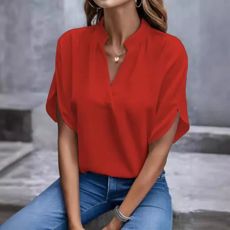 Mujer Camisa Blusa Oficina Trabajo Negocio Ropa de calle Casual Manga Larga Escote en Pico Negro Primavera Otoño
