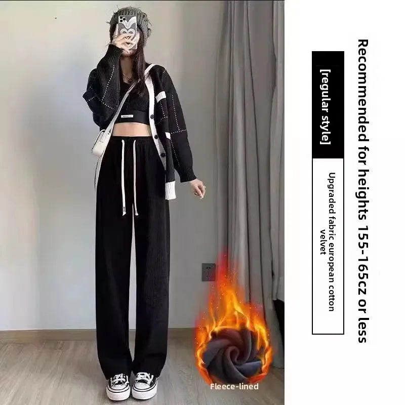 Lamb Velvet Thiened Fce Women's Autumn Winter Casual Pants High Waist Straight Leg Corduroy Trousers Trendy Outerwear