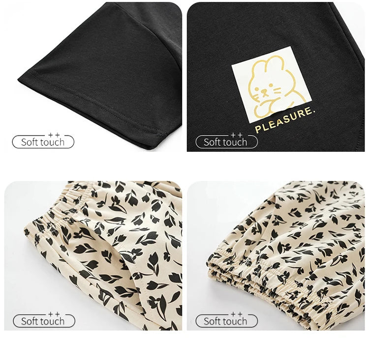 Female Summer Pijamas Short Women Cotton Pajamas Sleeve Shorts Nightwear Sweet Sleepwear Cartoon Pyjamas Woman Home Suit