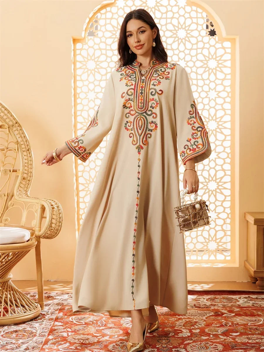 Ramadan Muslim Women's Embroidered Loose abaya Dresses For Women Gala Morocco Dubai Elegant Casual Kaftan