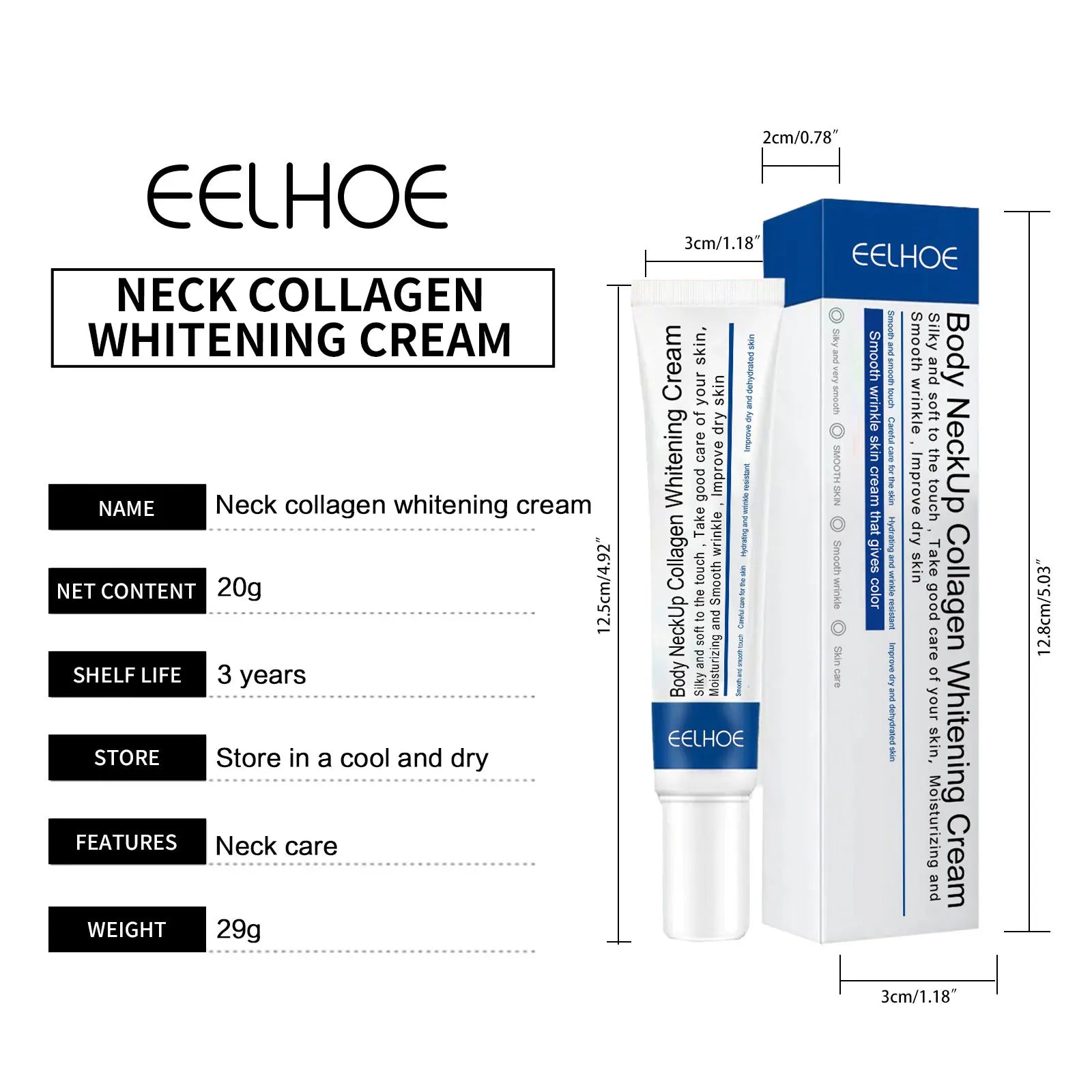 EELHOE Collagen Neck Cream Anti Aging Double Chin Lifting Neck Lines Removal Tighten Skin Firming Deep Hydration Neck Cream 20g