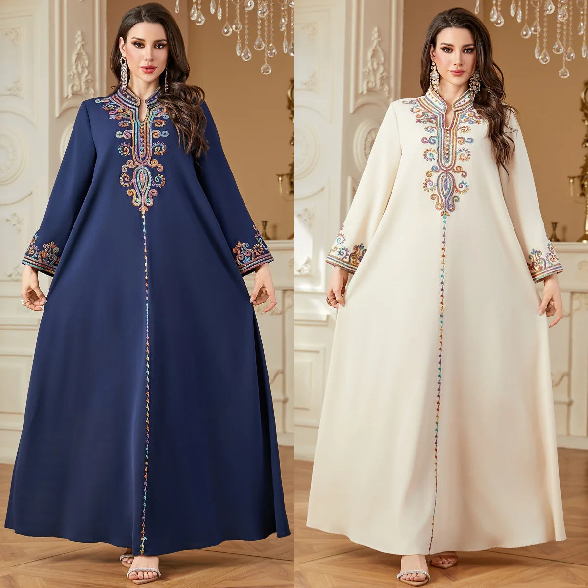 Eid Embroidery Women Dress Abaya Women Jalabiya Elegant Muslim Dubai Vestidos Largo Ramadan Morocco Prayer Caftan Robe Abayas
