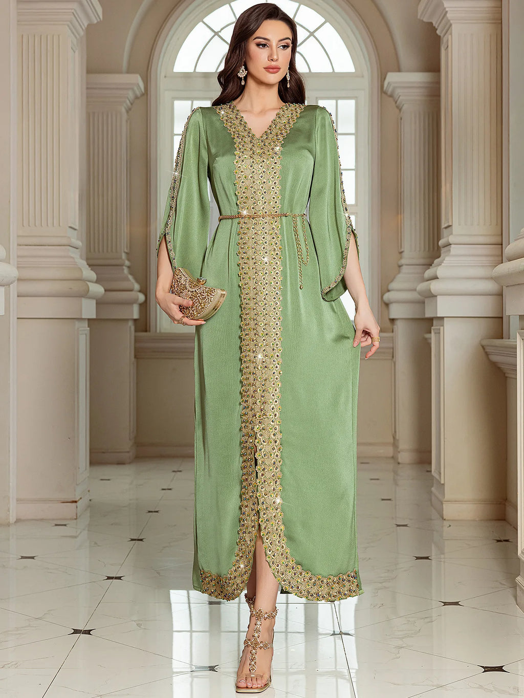 Abaya Jalabiya 2025 Eid Dress Women Muslim Beading Diamond Party Dress Lace Long Dresses  Vestidos Largos Arab Long Robe Morocco