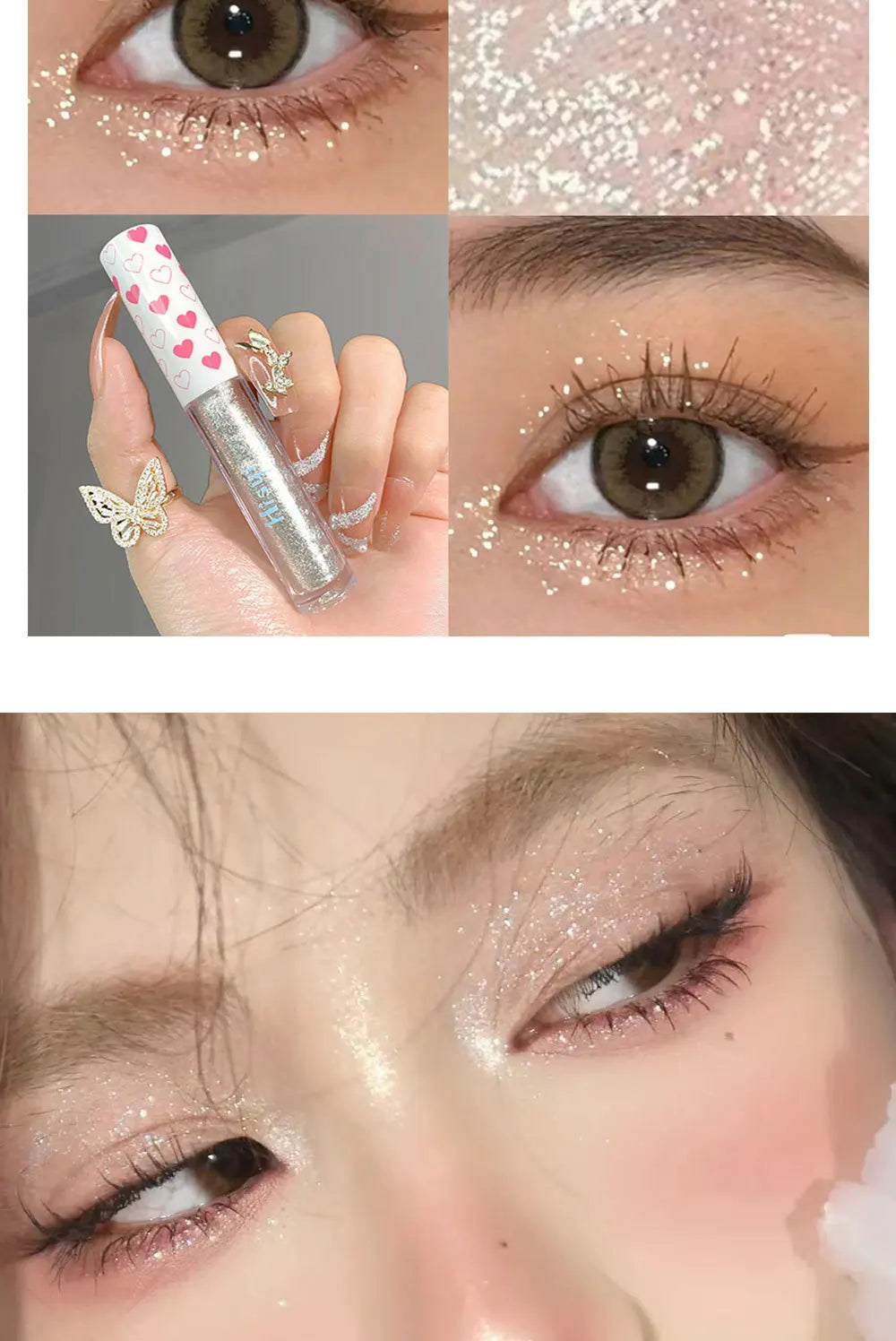 6 Colors Glitter Liquid Eyeshadow Waterproof Pearlescent Shiny Eye Shadow Highlighter Sequins Lying Silkworm Makeup Beauty Tool