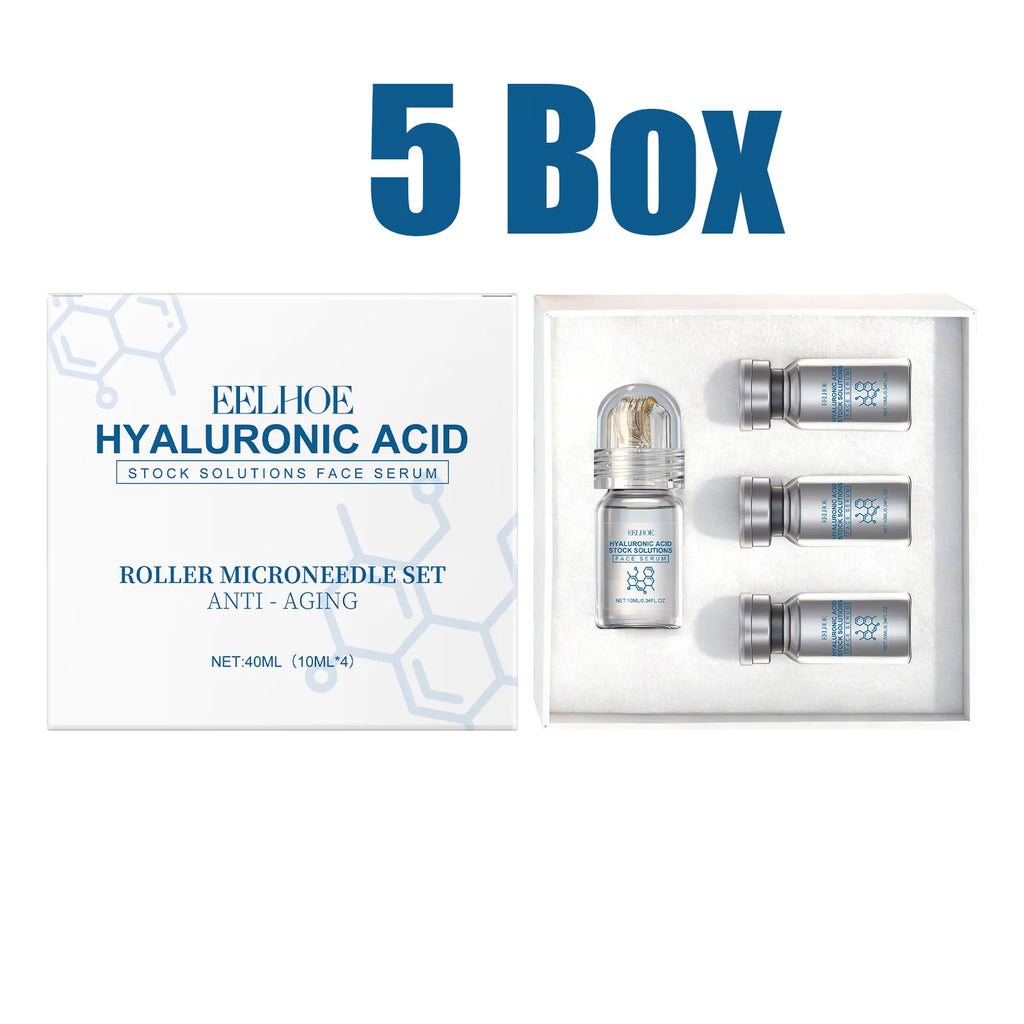 Hyaluronic Acid Stock Solutions Face Serum with Roller Microneedle Set Moisturizing Anti-Wrinkle Facial Serum Smoothing Refresh
