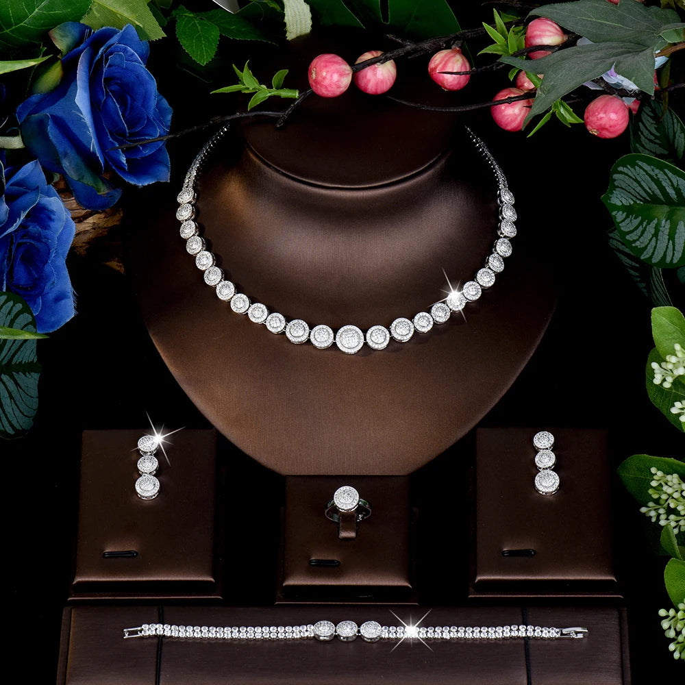 New cute fashion sliver color round necklace earrings bracelet women dress decorative jewelry set wedding prom gift M-866